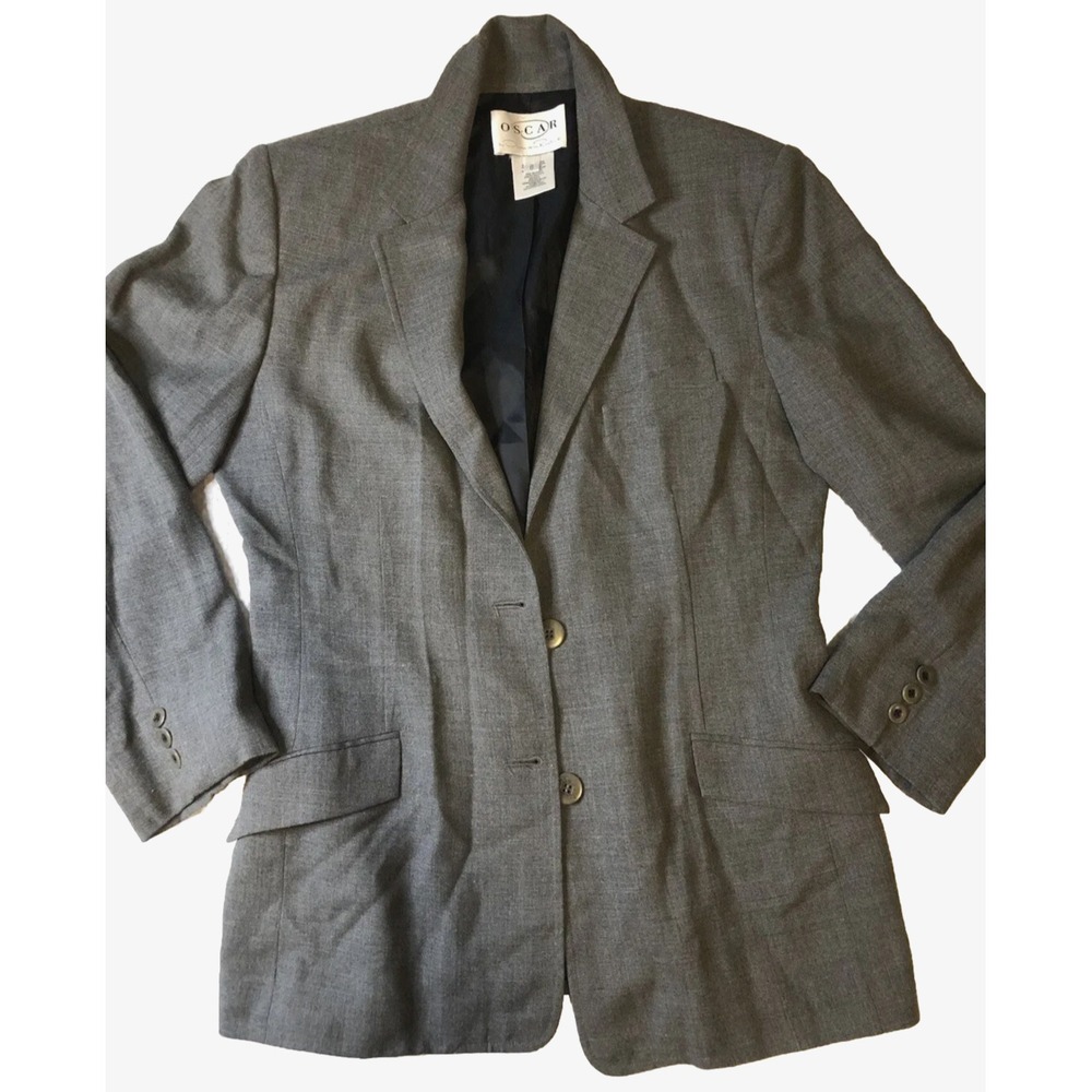 Oscar De La Renta - Women's 8 -Gray Blazer - Wool blend 2 button closure Jacket